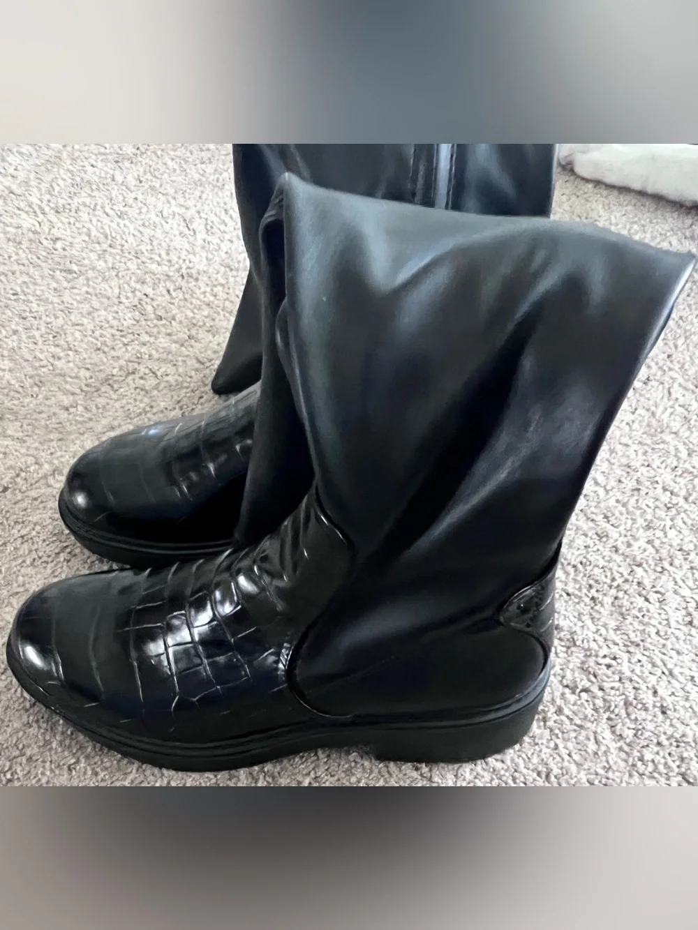 Franco Sarto Black Croc Embossed Keaton Knee High Boots/9.5